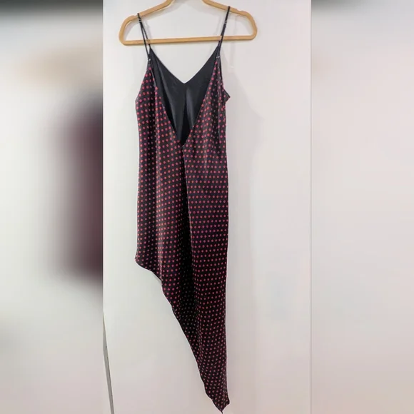AMIRI Black With Red Polka Dots Asymmetrical Low Back Silk Dress - Picture 4 of 8